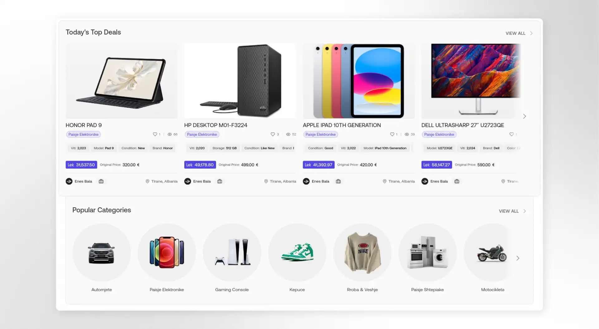 Top Deals section of the Merre marketplace