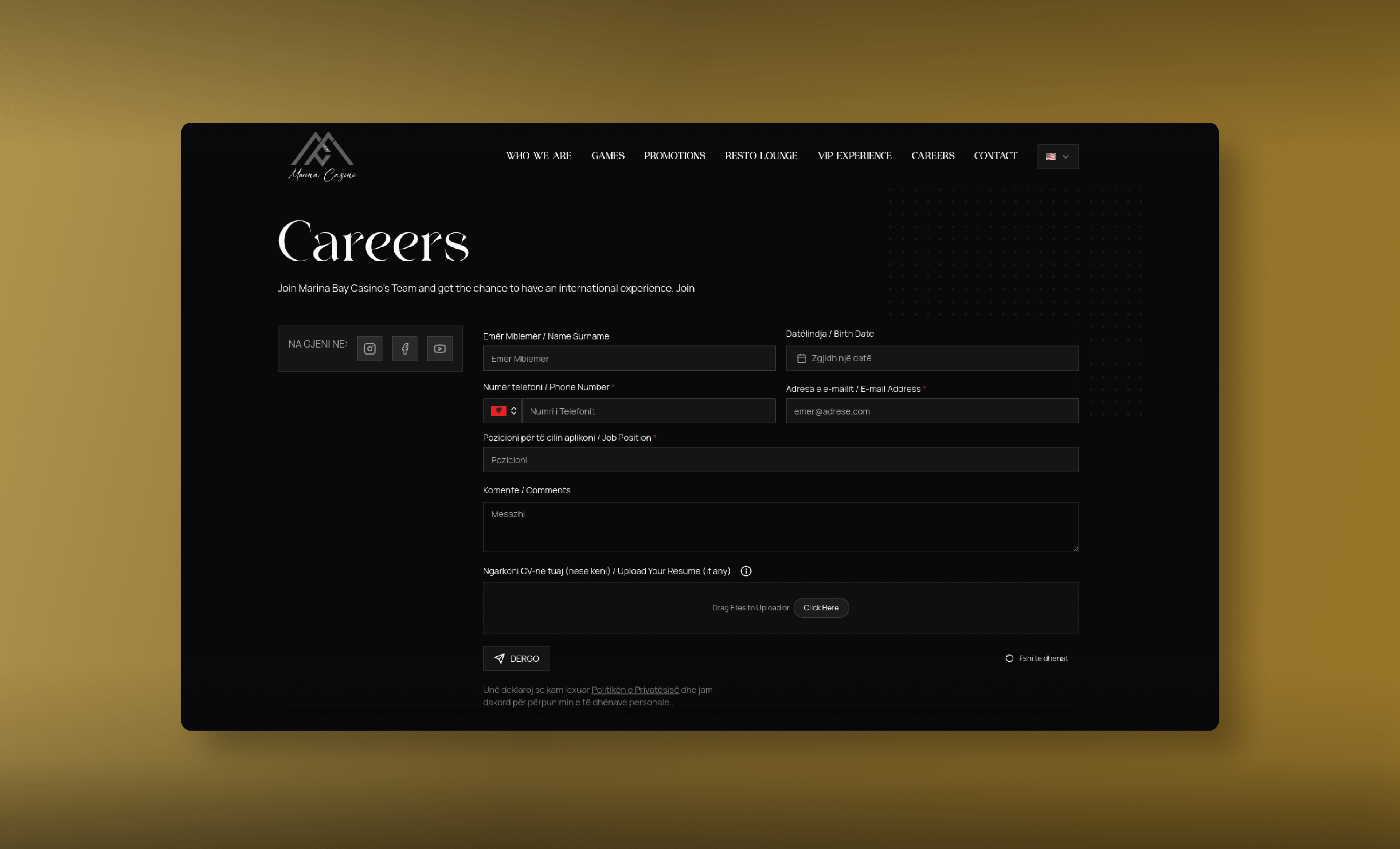 The Careers Page - Within Marina Casino Website